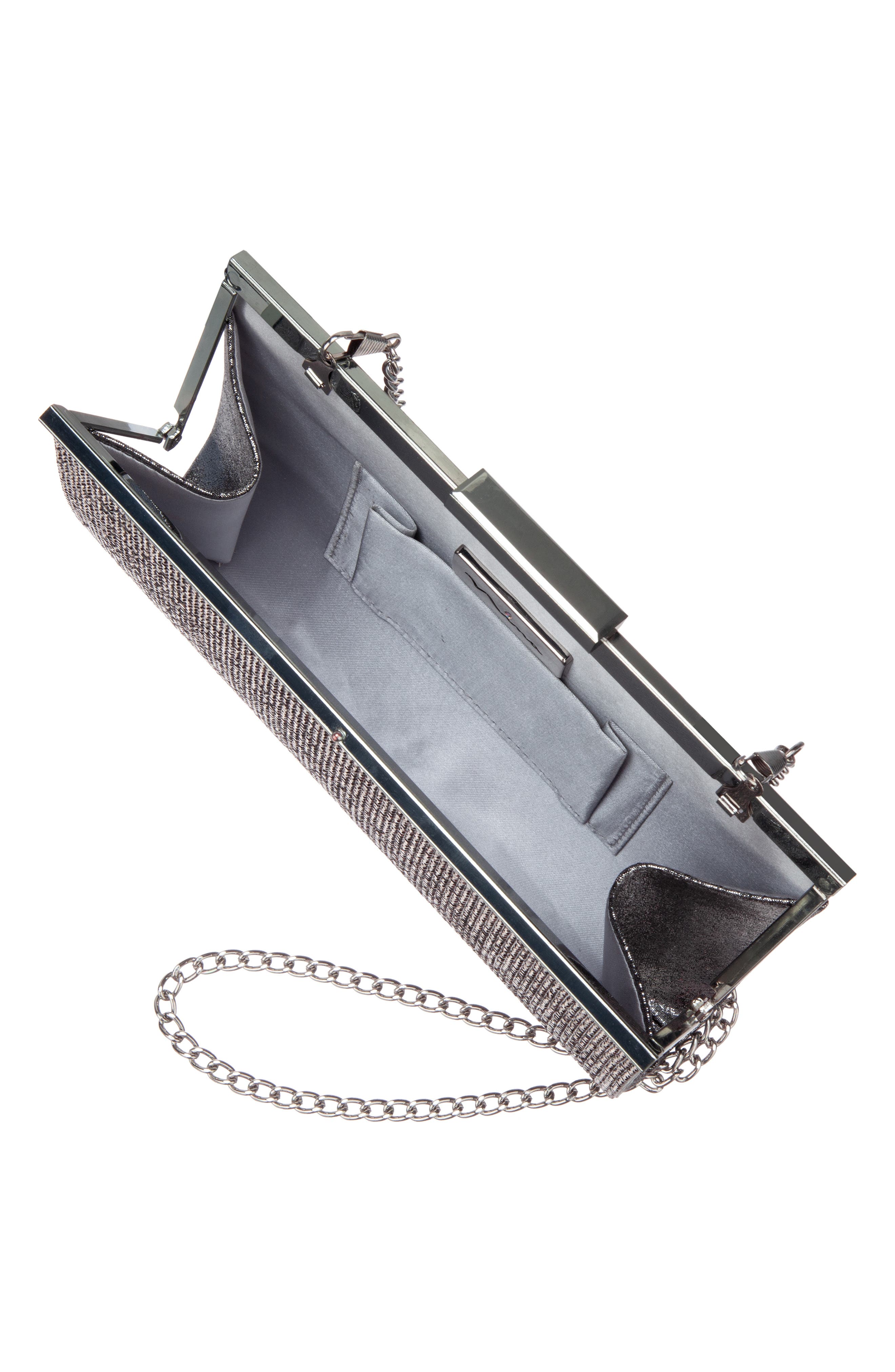 Nina Crystal Frame Clutch, Alternate, color, Gunmetal Metallic