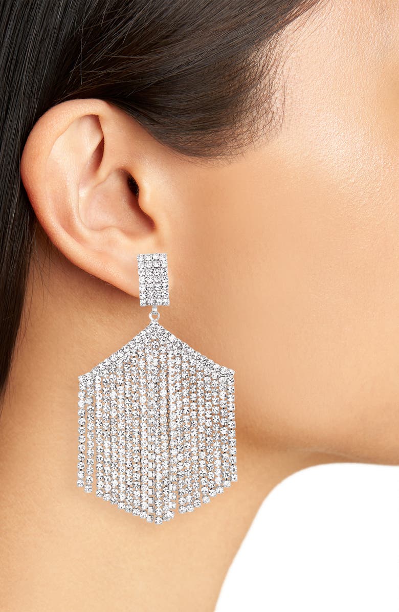 Tasha Crystal Fringe Drop Earrings, Alternate, color, Silver Crystal