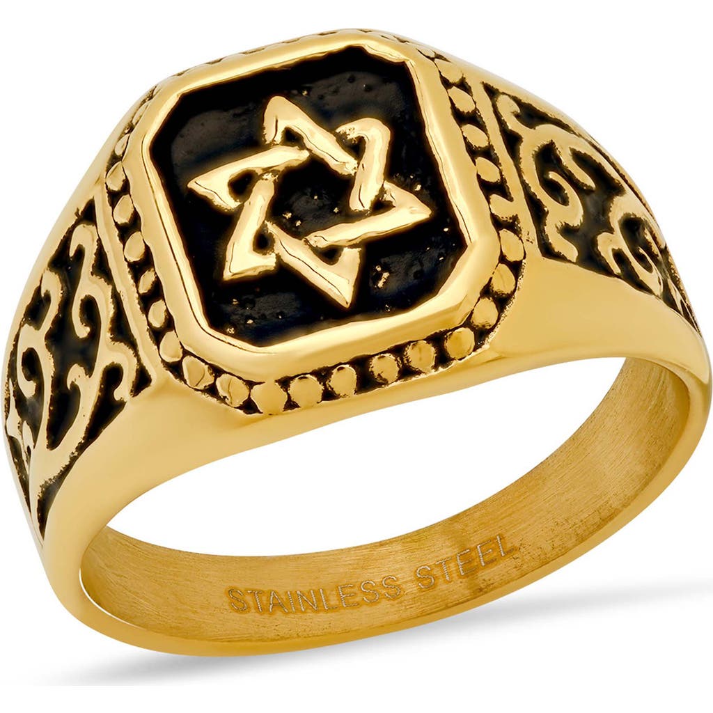 Steeltime 18k Gold Plated Star Of David Signet Ring