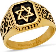 STEELTIME Men's 18k Gold Plated Star of David Signet Ring