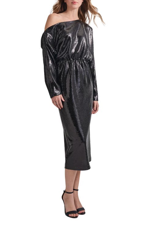 Sequin Novelty One-Shoulder Long Sleeve Dress