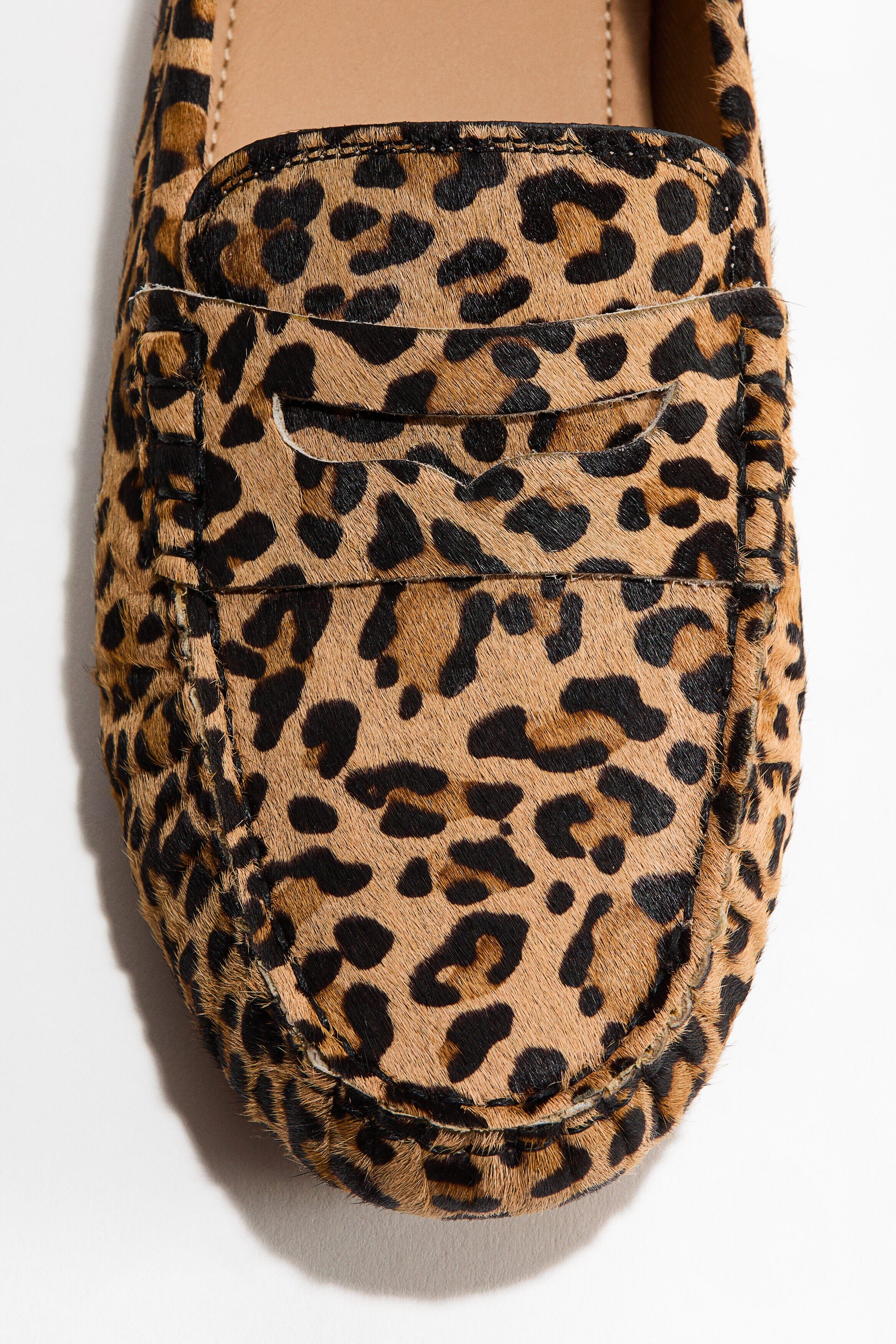 H&M Leather Loafers, Alternate, color, Beige/Faux Leopard