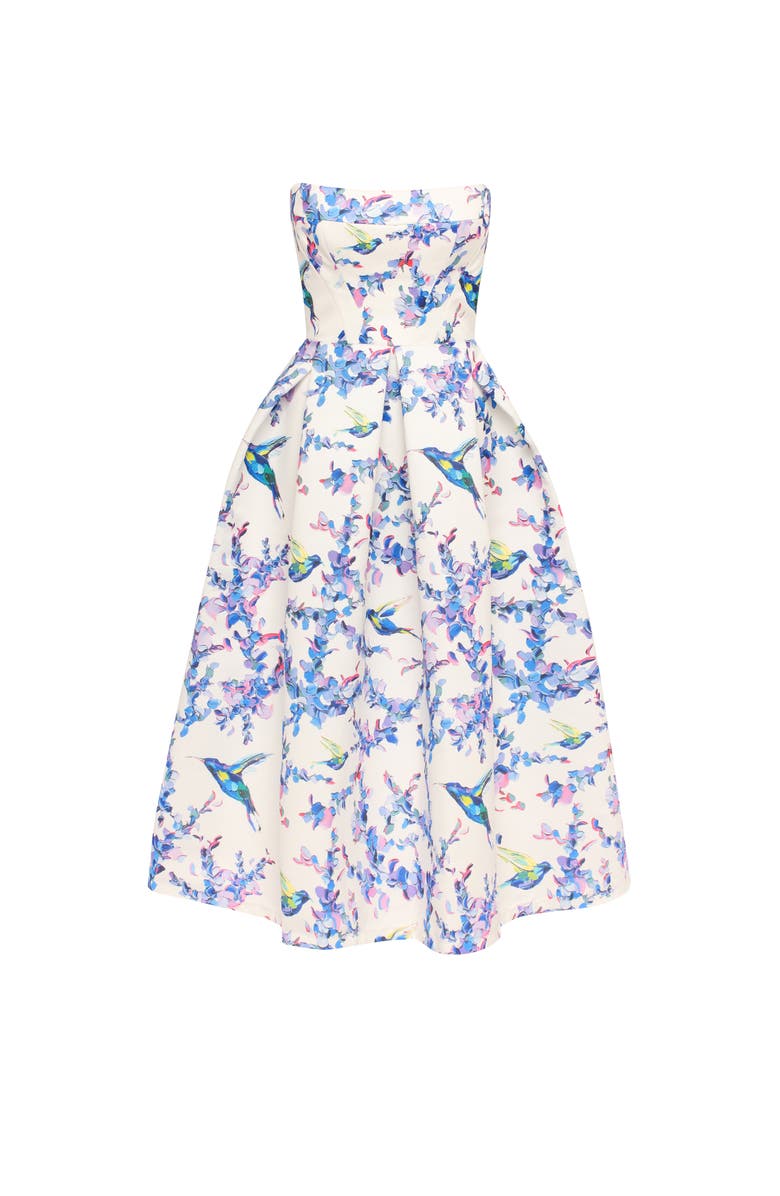 Milla Strapless Midi Corset Dress With A Floral Print, Main, color, Lavender Birds