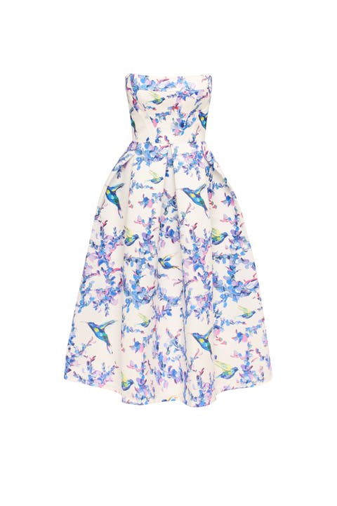 Strapless Midi Corset Dress With A Floral Print