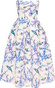 Milla Strapless Midi Corset Dress With A Floral Print