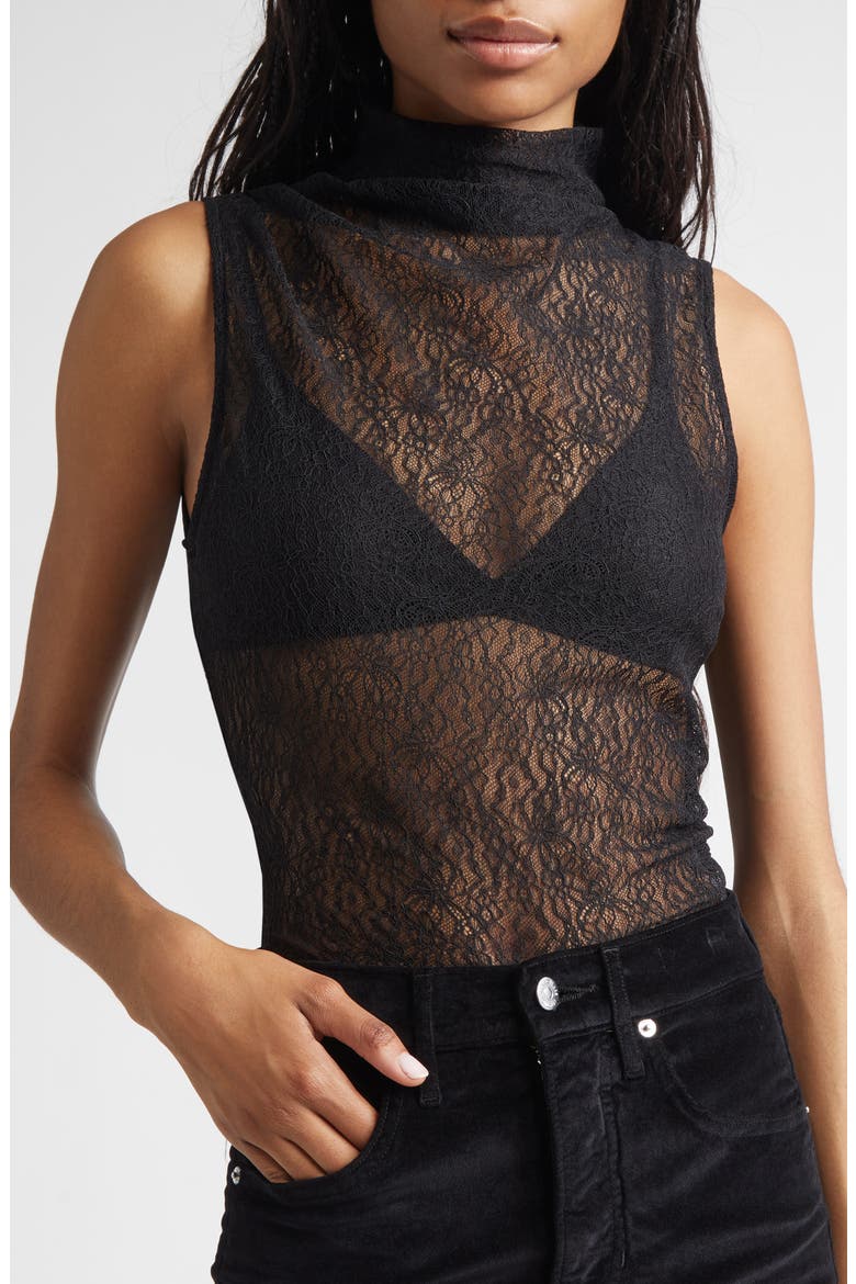 Mylie Lace Mock Neck Sleeveless Top, Alternate, color, BLACK