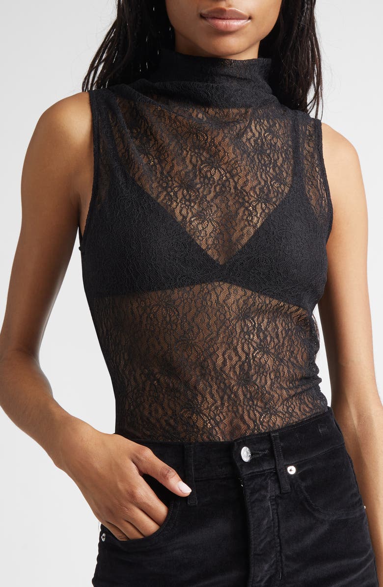 Veronica Beard Mylie Lace Mock Neck Sleeveless Top, Alternate, color, Black