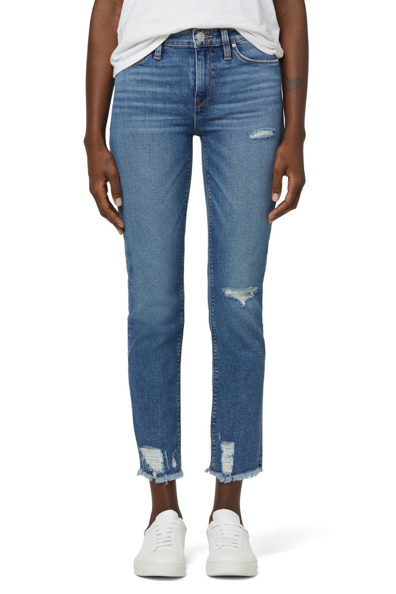 Nico Distressed Crop Straight Leg Jeans, Main, color, SEAGLASS