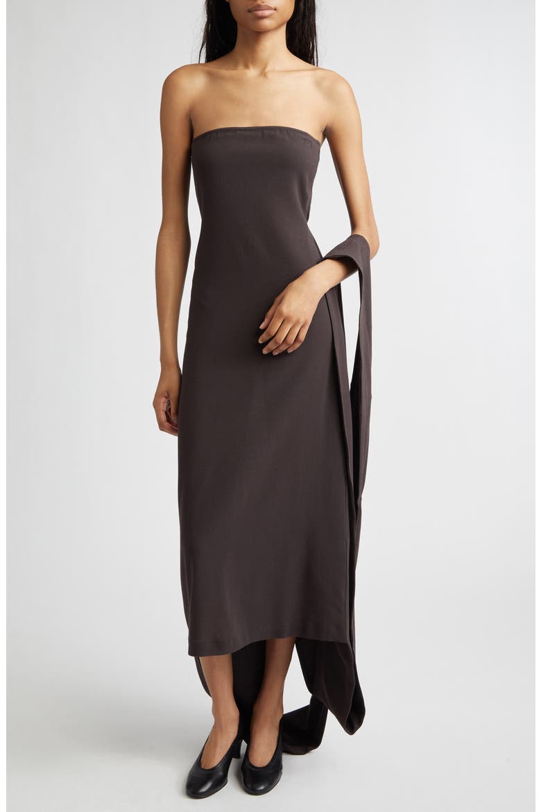 Alberch Strapless Wool Blend Dress with Attached Scarf, Alternate, color, GREY