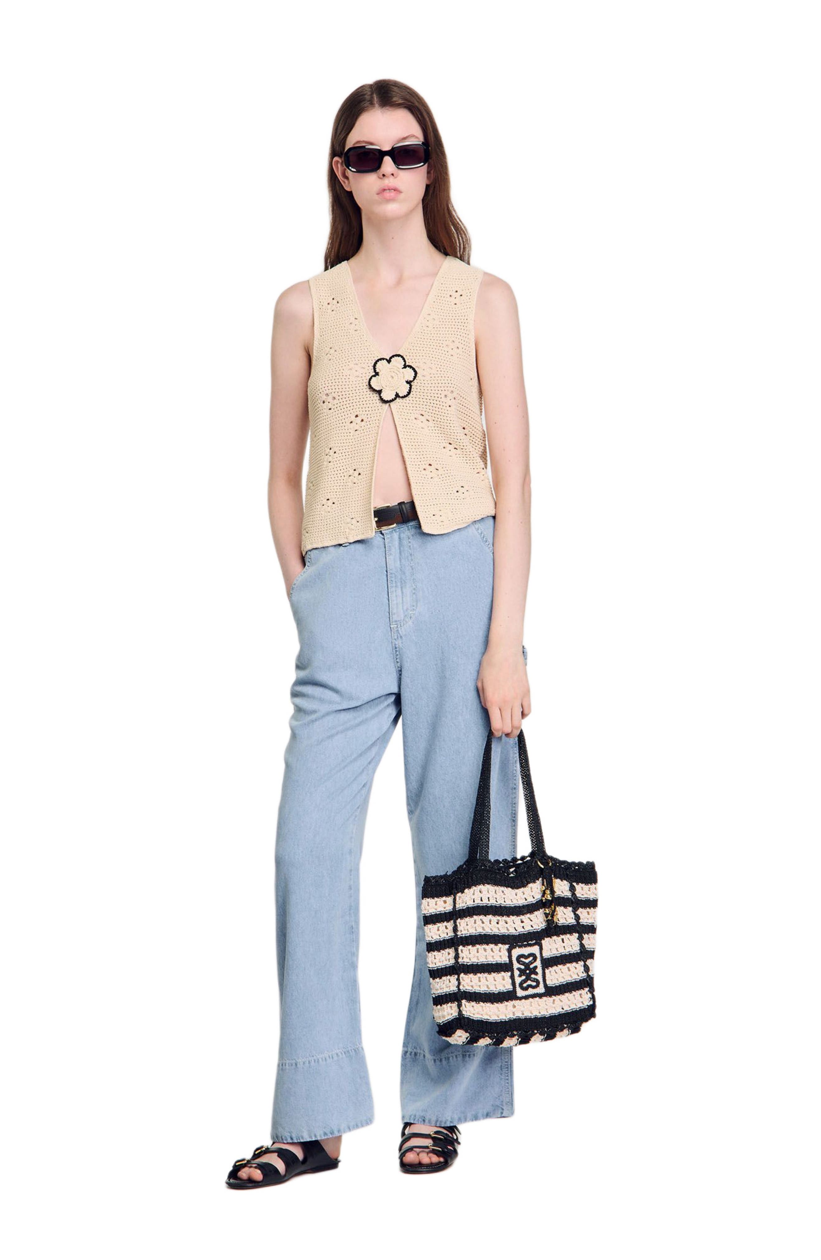 SANDRO Two-tone crochet bag, Alternate, color, 