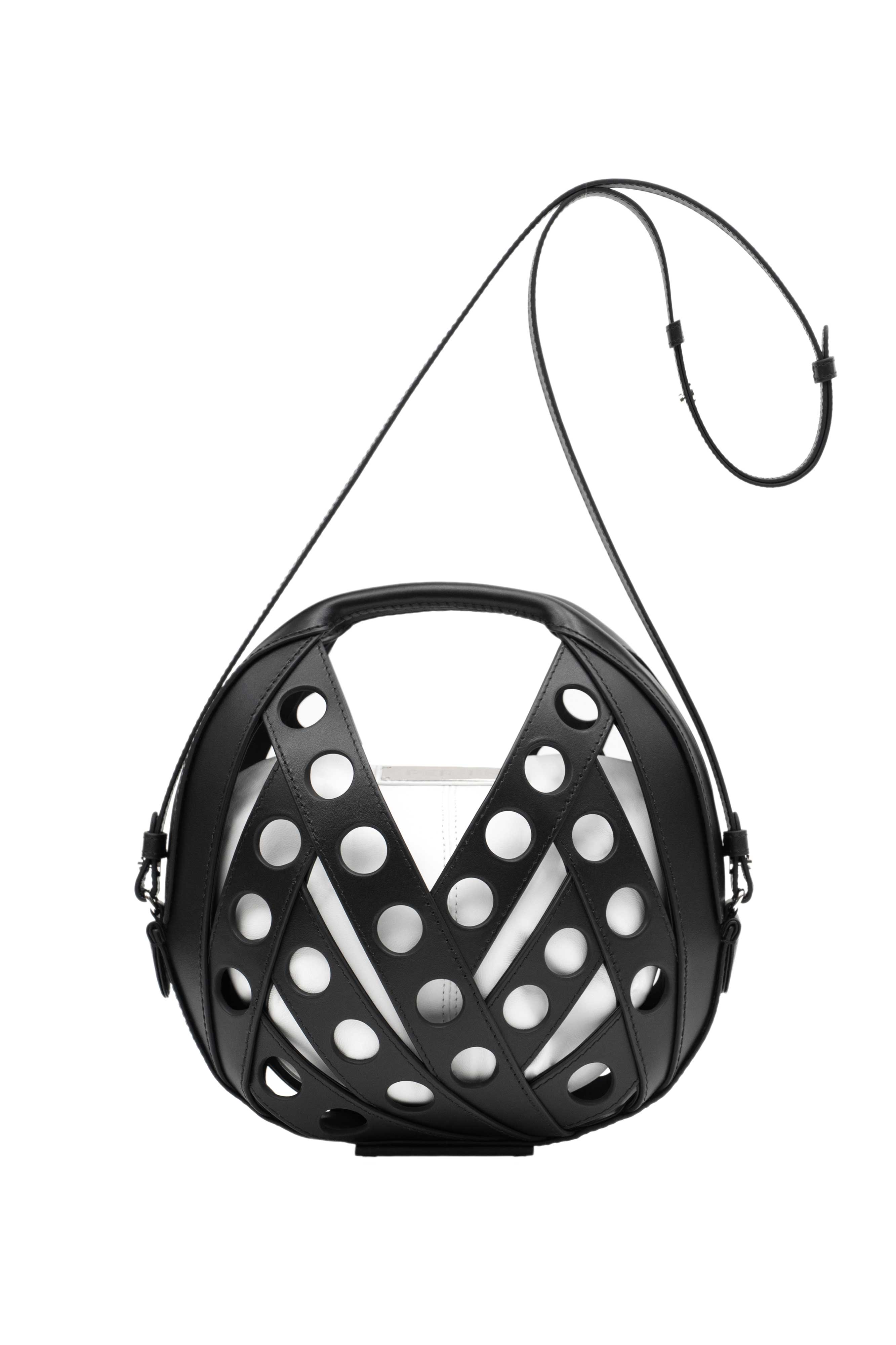 PERRIN PARIS Le Petit Panier Perforé Xbody, Main, color, Black/White