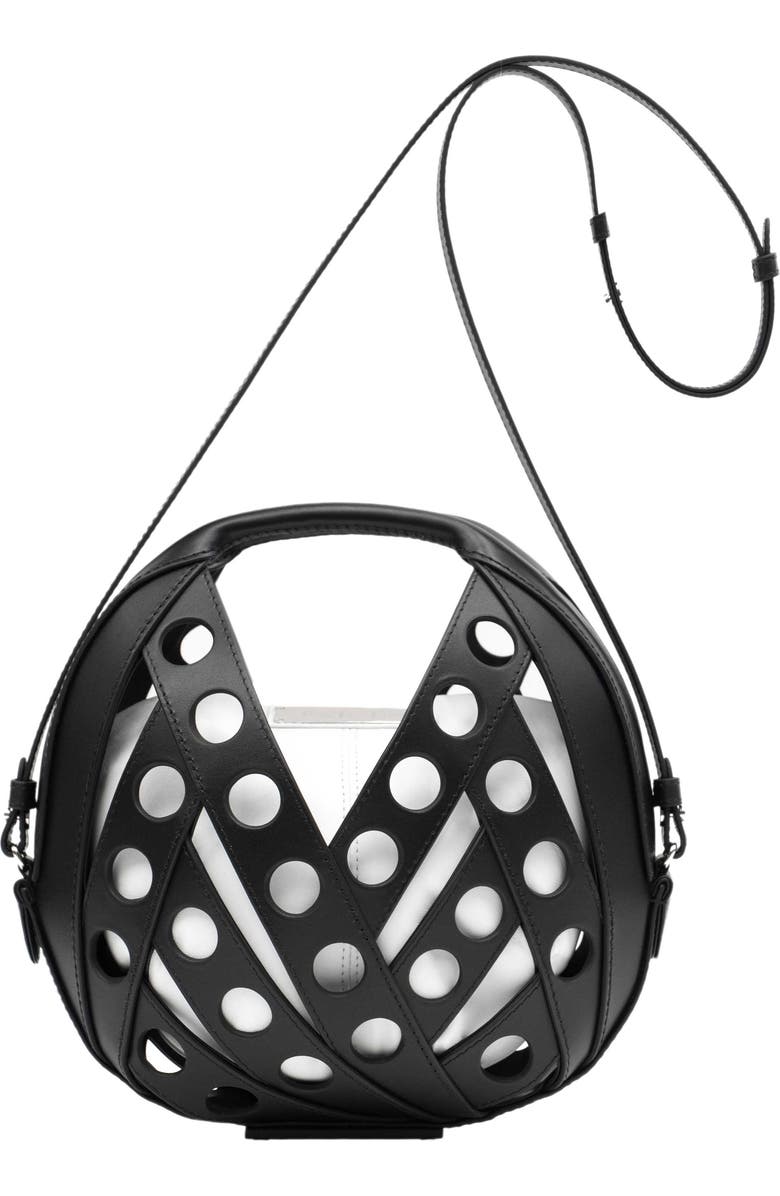 PERRIN PARIS Le Petit Panier Perforé Xbody, Main, color, Black/White