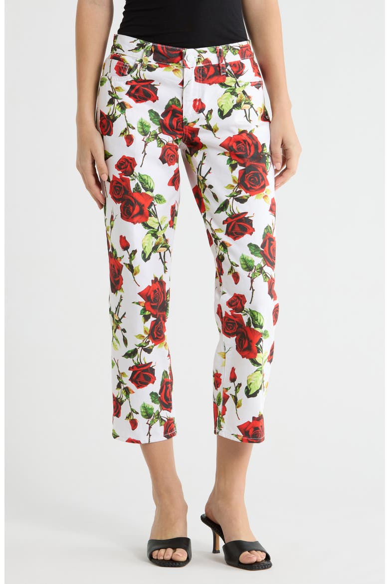 Blaine Rose Stovepipe Nonstretch Jeans, Main, color, WHITE/ RED ROMANTIC ROSE