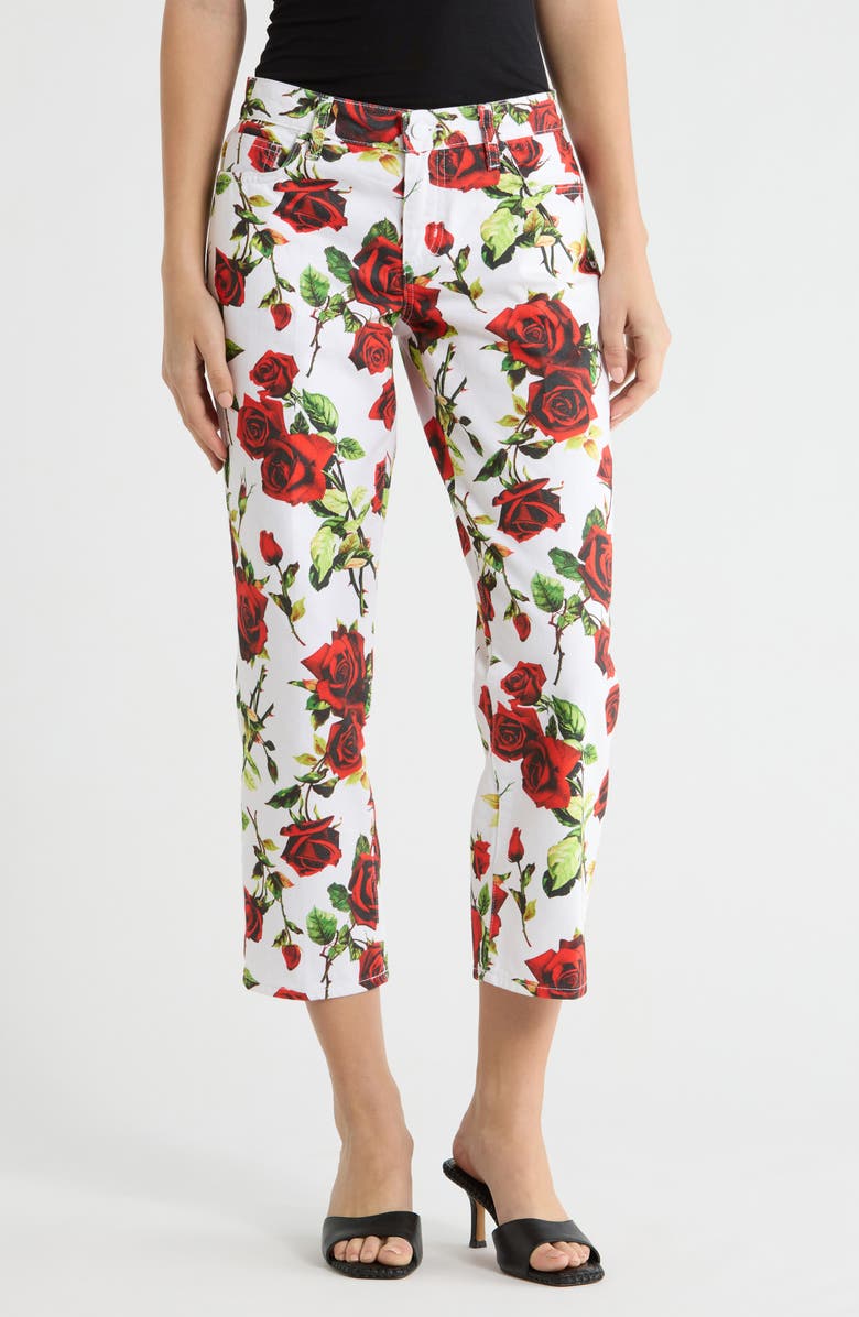 L'AGENCE Blaine Rose Stovepipe Nonstretch Jeans, Main, color, White/ Red Romantic Rose
