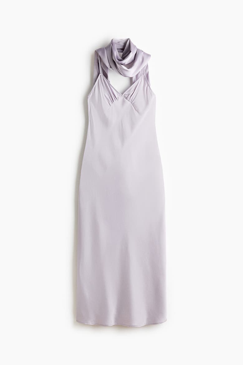 Strappy Satin Dress With Scarf, Alternate, color, Light purple
