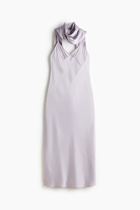 Strappy Satin Dress With Scarf