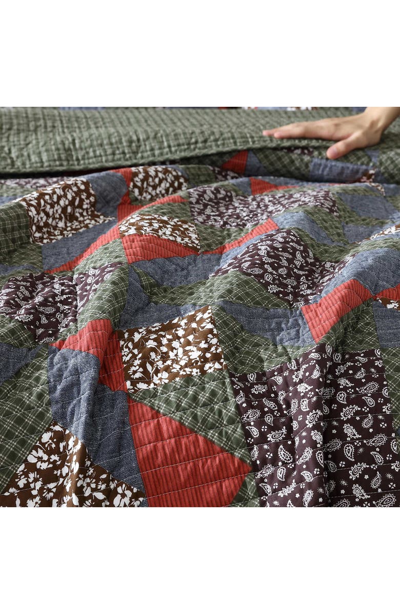 Eddie Bauer Block Patchwork Cotton Reversible Quilt Set, Alternate, color, Green/ Brown