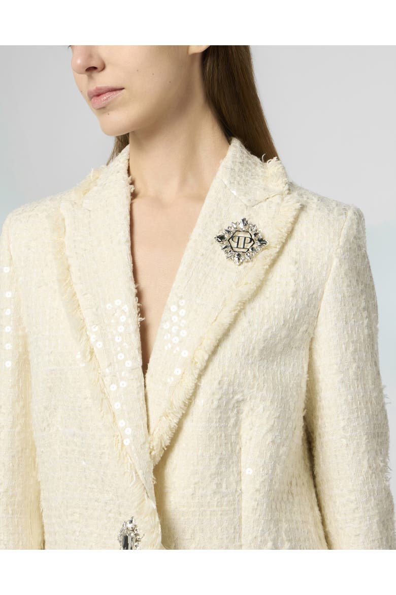 Tweed Boyfriend's Fit Blazer Paillettes Women, Alternate, color, white