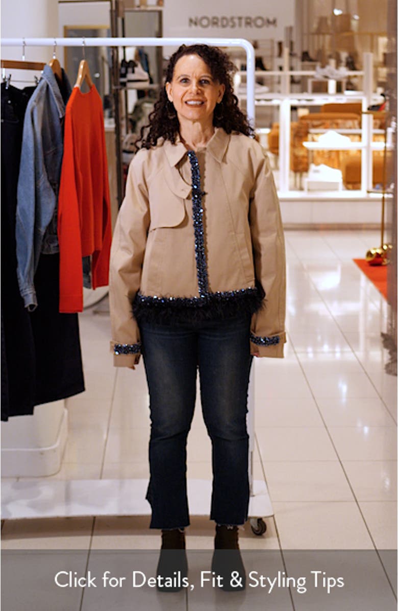Carmila Sequin & Feather Detail Crop Trench Coat, sales video thumbnail