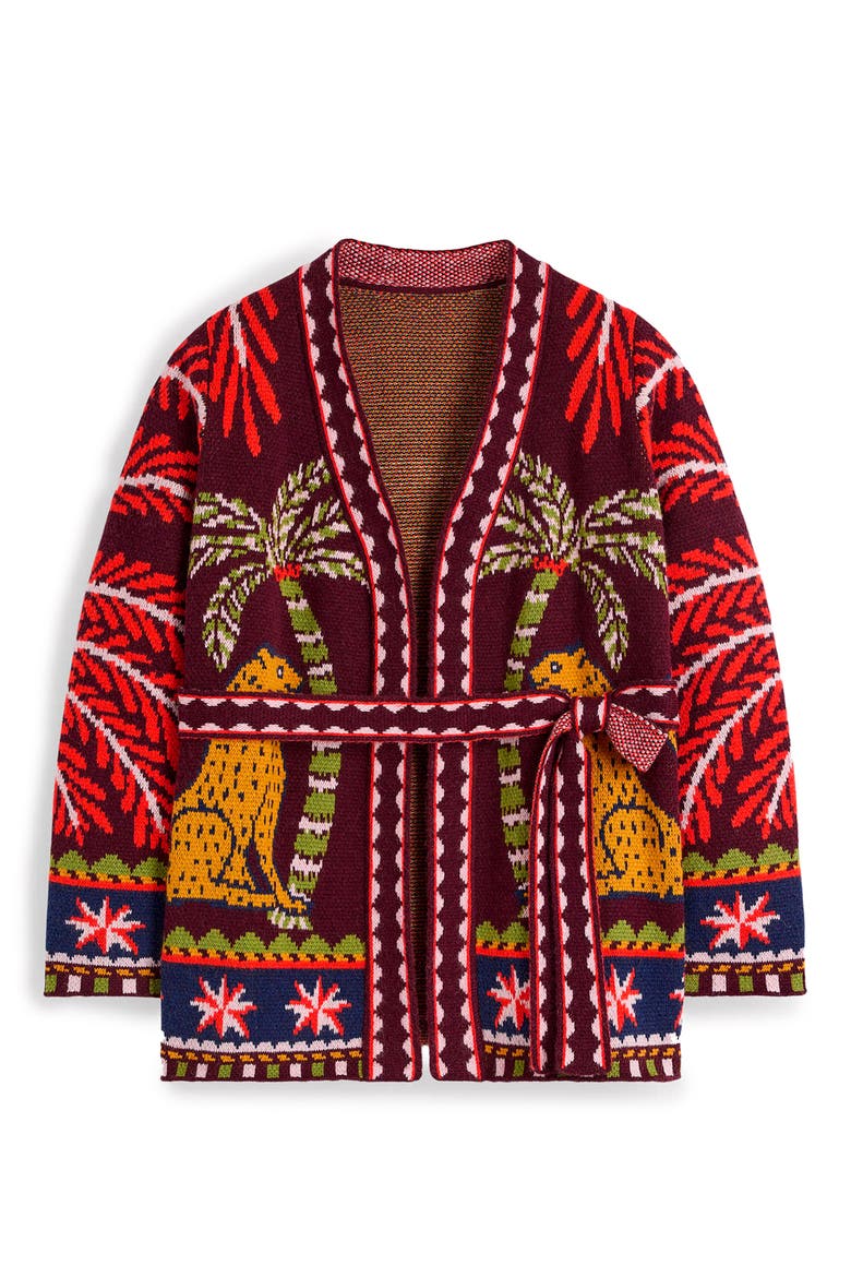 Belted Wrap Cardigan, Alternate, color, DARK CHERRY, PALM