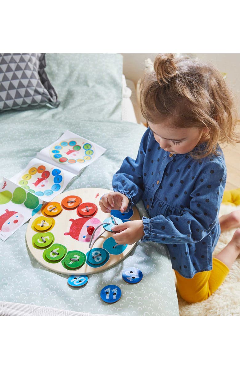 HABA Caterpillar Rainbow Preschool Learning Activity with Colors & Numbers, Threading Game & Fine Motor Toys for Ages 3+, Alternate, color, Multi