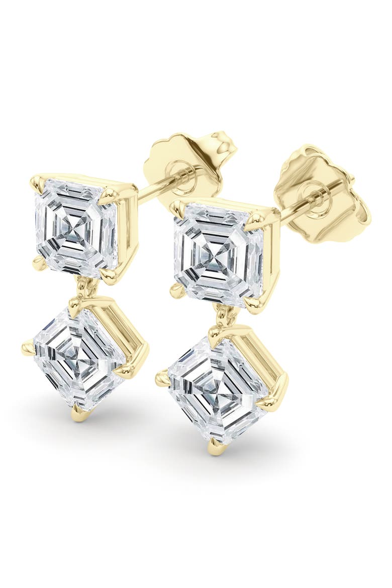 Lab Grown Diamond Twin Asscher Cut Drop Earrings, Main, color, 18K YELLOW GOLD