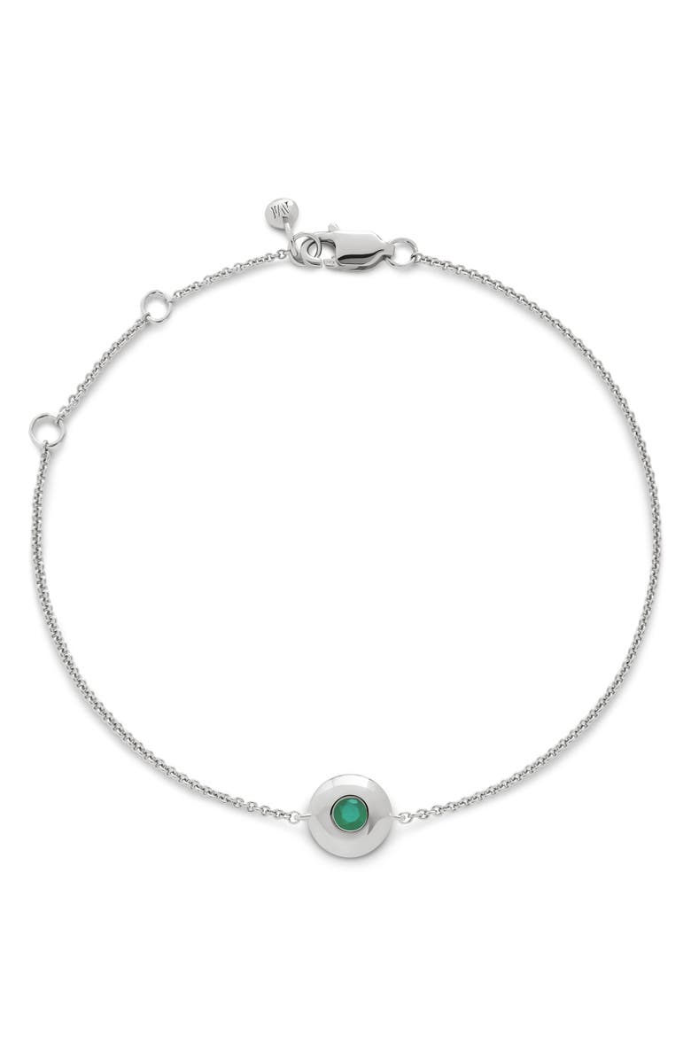 Monica Vinader May Birthstone Chain Bracelet, Main, color, Sterling Silver / Emerald
