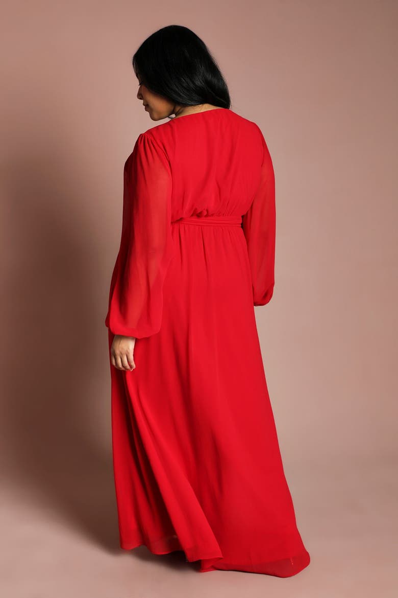 Plus V-Neck Wrap Maxi Dress, Alternate, color, Red
