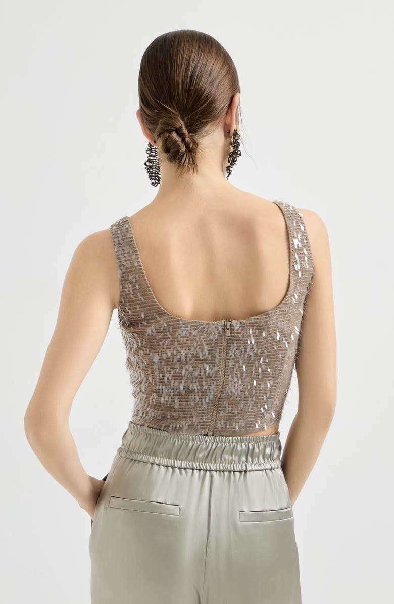 Brunello Cucinelli Cropped top with dazzling embroidery, Alternate, color, Rope