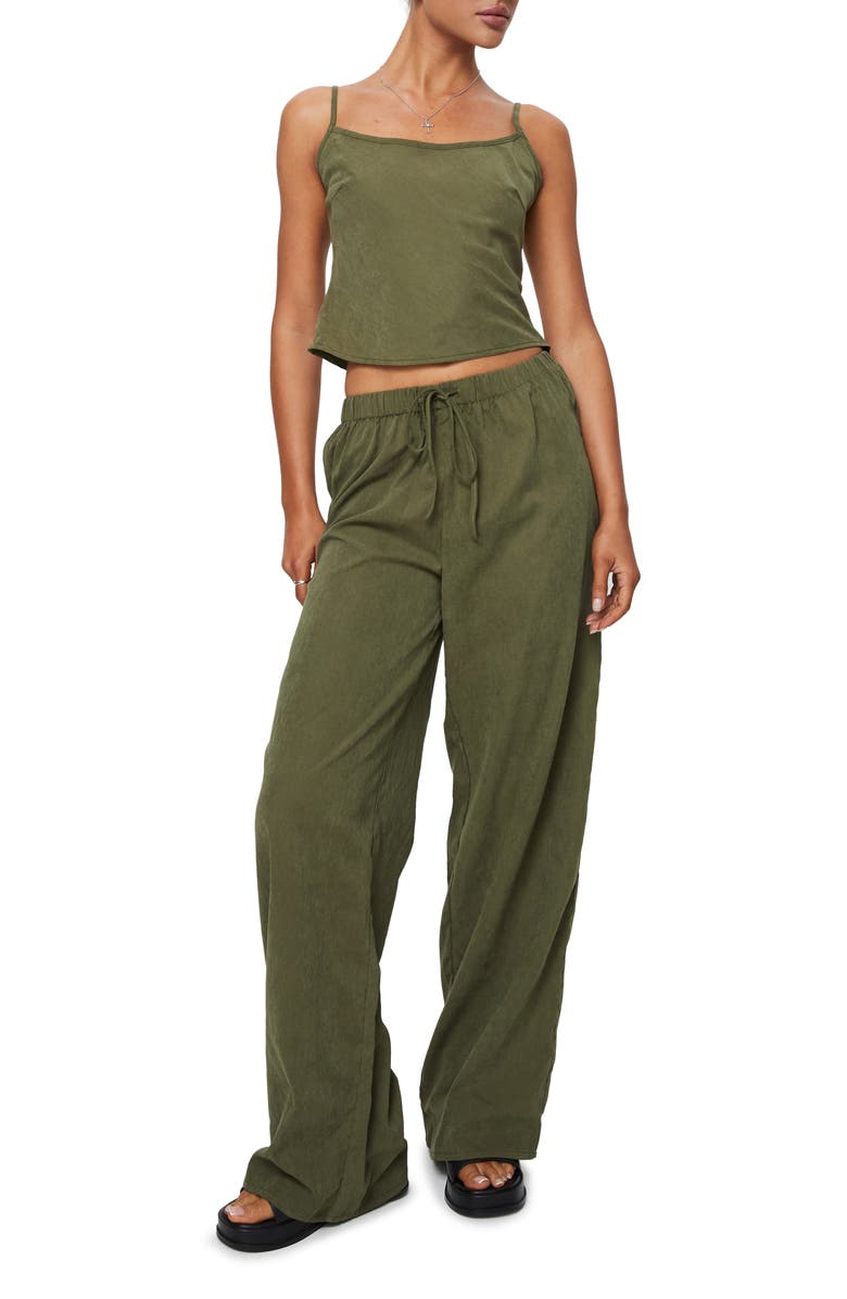 Princess Polly Paigey Camisole & Wide Leg Pants Set, Main, color, Khaki Green