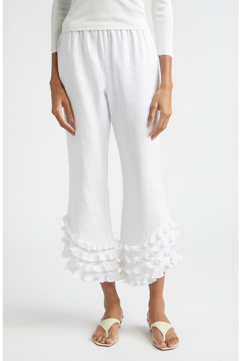 Florence Ruffle Detail Crop Linen Pants, Main, color, IVORY
