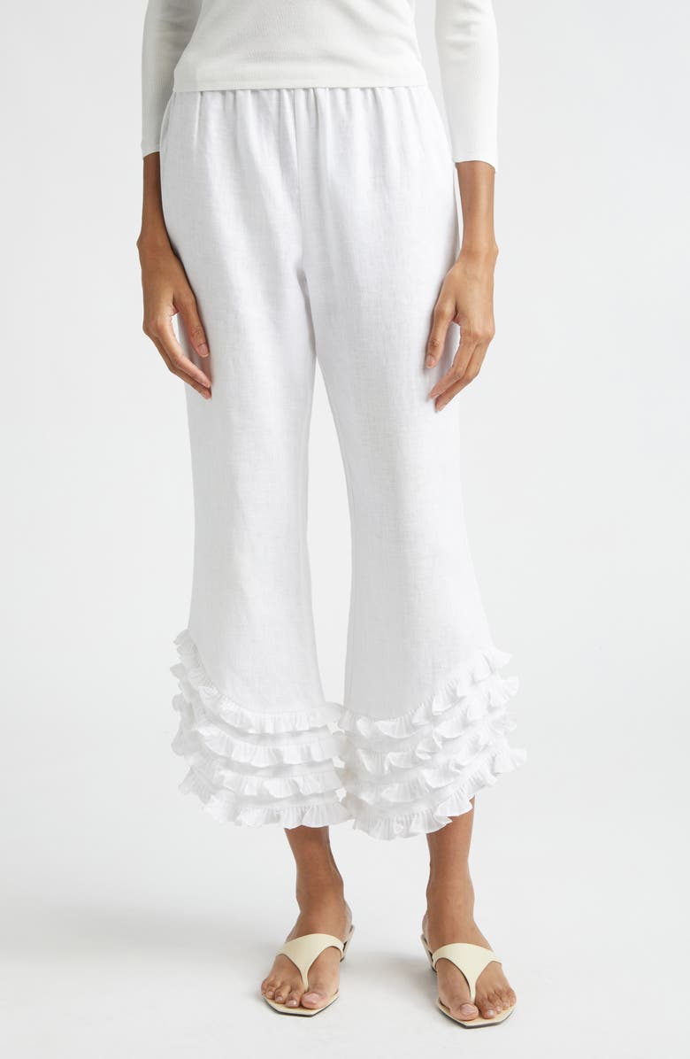 POSSE Florence Ruffle Detail Crop Linen Pants, Main, color, Ivory