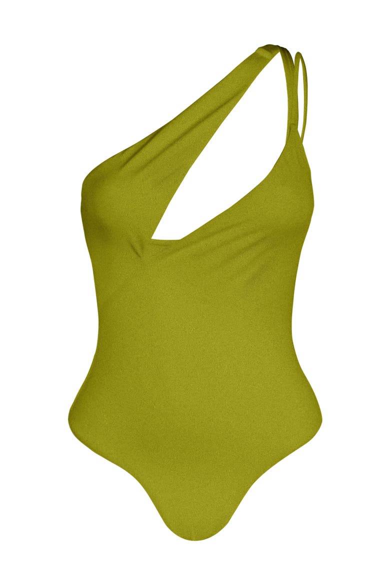 Sindy One-Shoulder Cut-Out Swimsuit, Alternate, color, Green