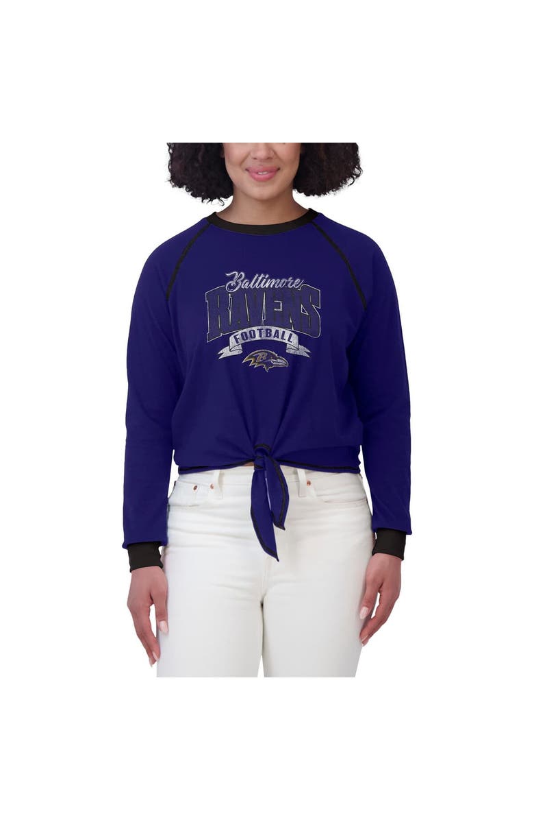 WEAR by Erin Andrews Women's WEAR by Erin Andrews Purple/Black Baltimore Ravens Tie-Front Long Sleeve Top, Alternate, color, Purple
