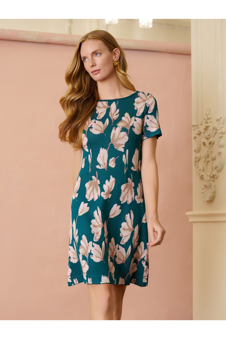 A-Line Floral Soft Knit Dress, Alternate, color, Spruce