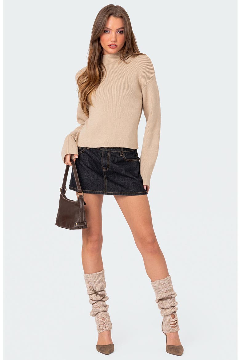 Kimberly Rib Funnel Neck Sweater, Alternate, color, BEIGE