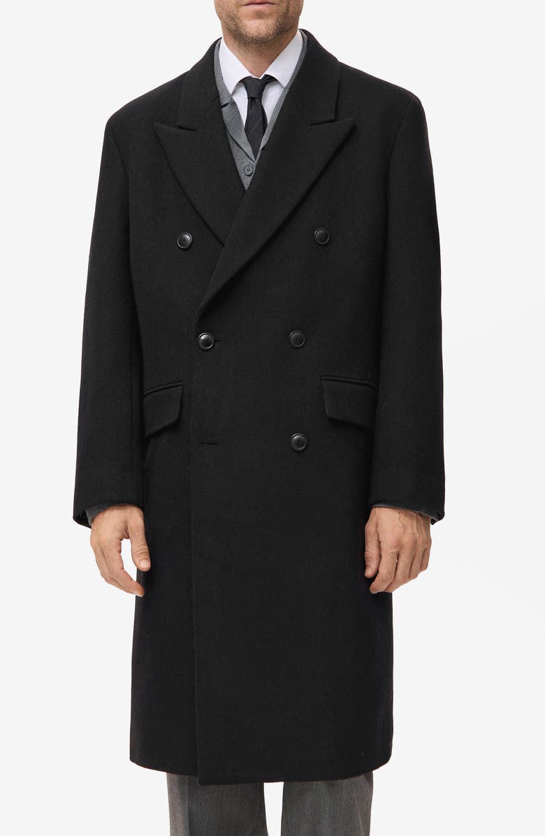 MANGO Long Double Breasted Wool Blend Coat, Main, color, Black