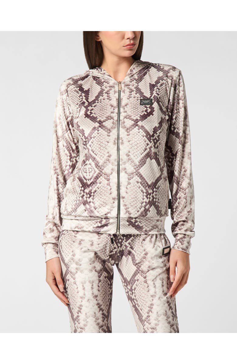 PHILIPP PLEIN Zip Hoodie All-Over Python Women, Main, color, Beige