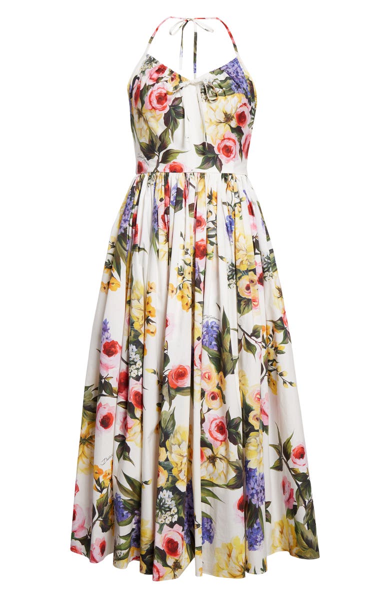 Dolce&Gabbana Garden Floral Print Pleated Cotton Poplin A-Line Dress, Alternate, color, 