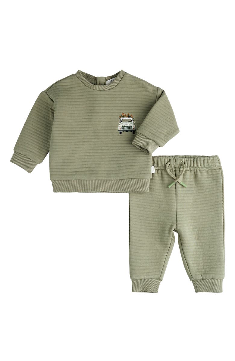 FIRSTS by Petit Lem Autumn Embroidered Quilted Cotton Sweatshirt & Sweatpants Set, Main, color, 