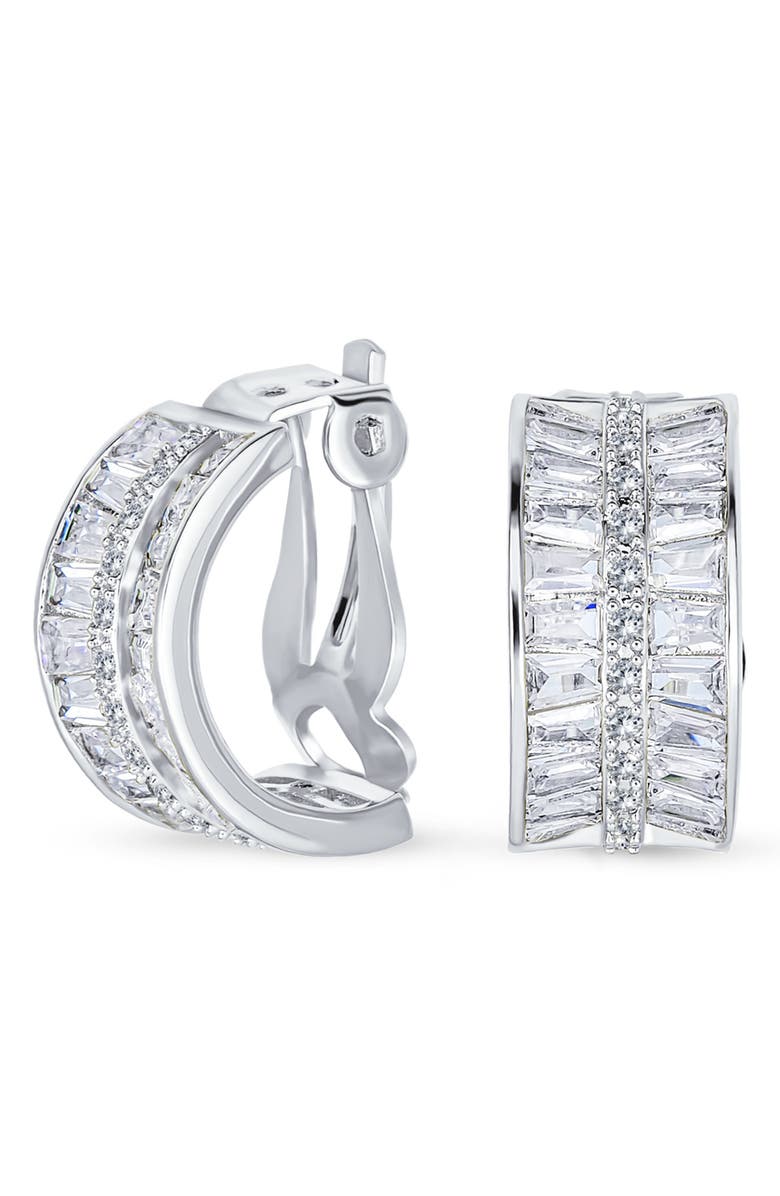 BLING JEWELRY Art Deco Bridal Baguette CZ Half Hoop Earrings, Alternate, color,
