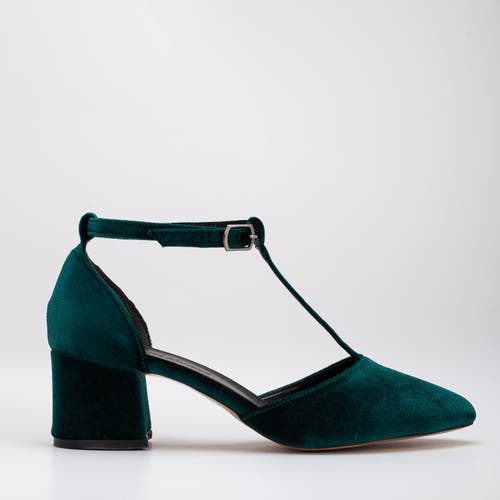 Forever & Always Shoes Anicette Velvet Mary Jane Heels In Emerald Green