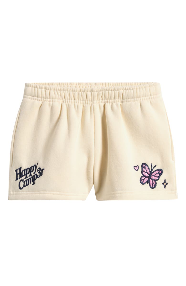 HAPPY CAMP3R Kids' The World is Better Embroidered Shorts, Main, color, Cream