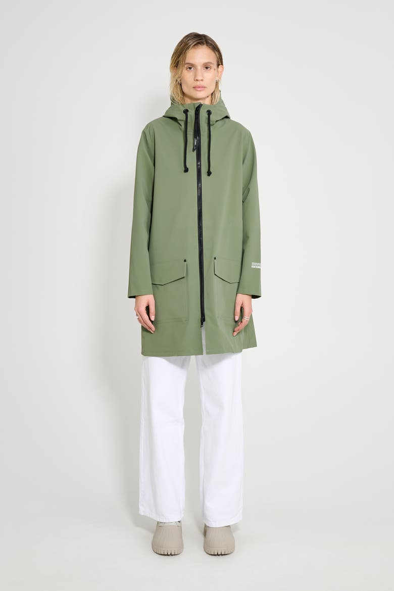 Mosebacke Patch Matte Raincoat, Main, color, Dry Green