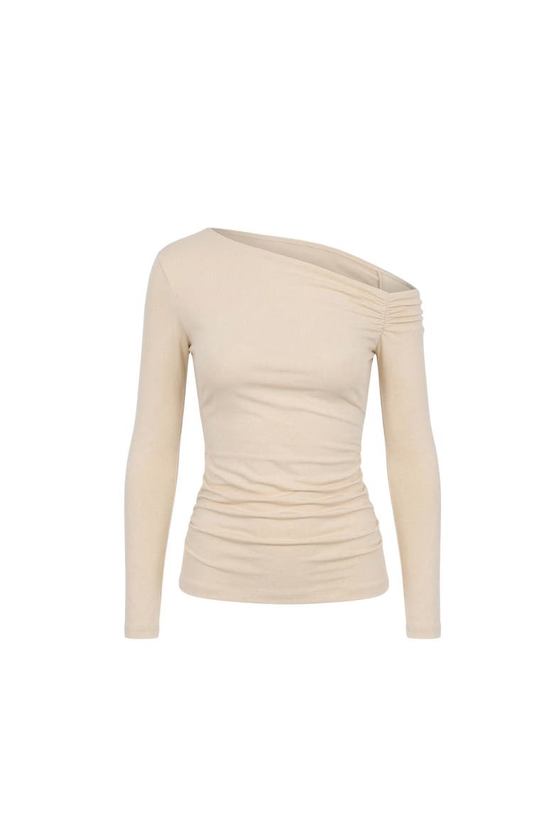 Lune Asymmetric Off-Shoulder Long Sleeve Stretch Top, Alternate, color, Ecru