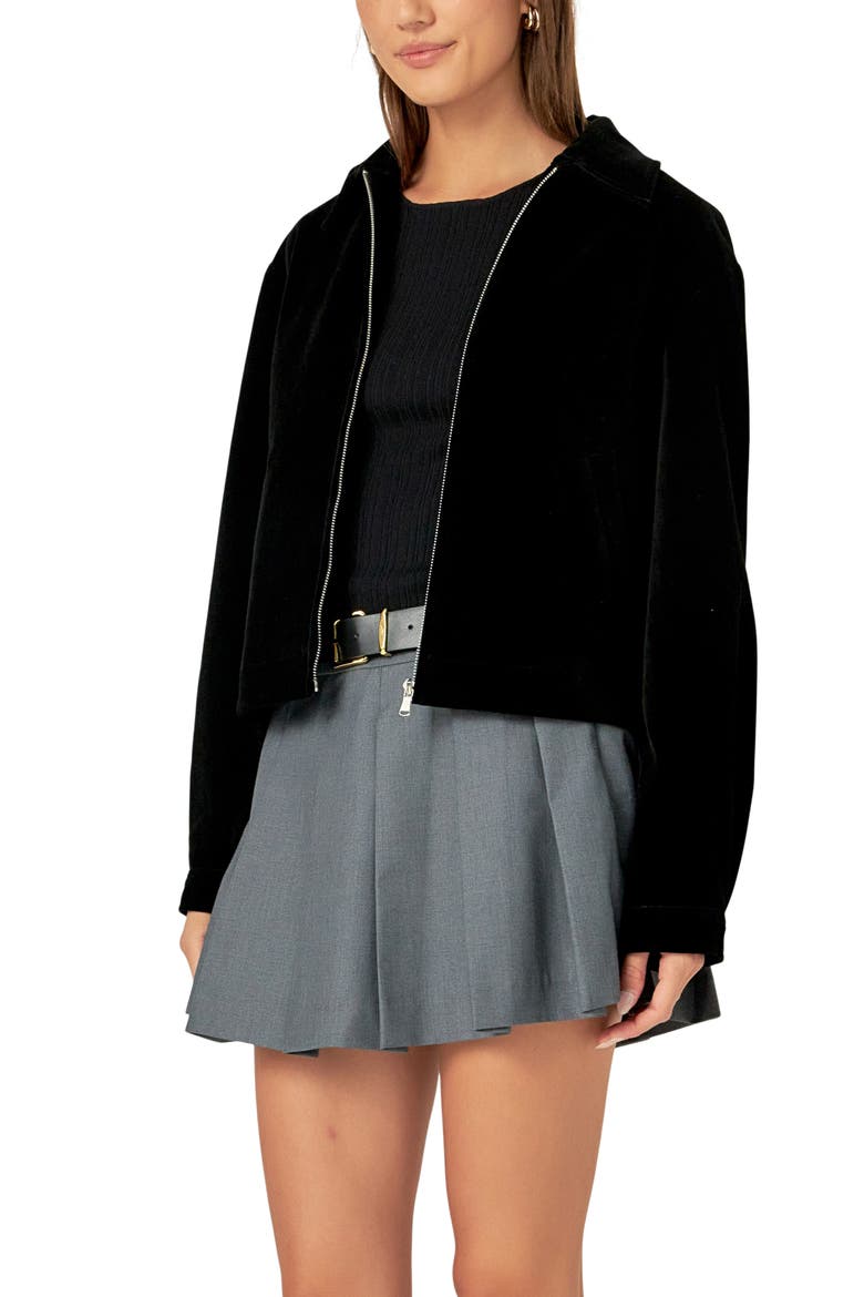 Velvet Bomber Jacket, Alternate, color, BLACK