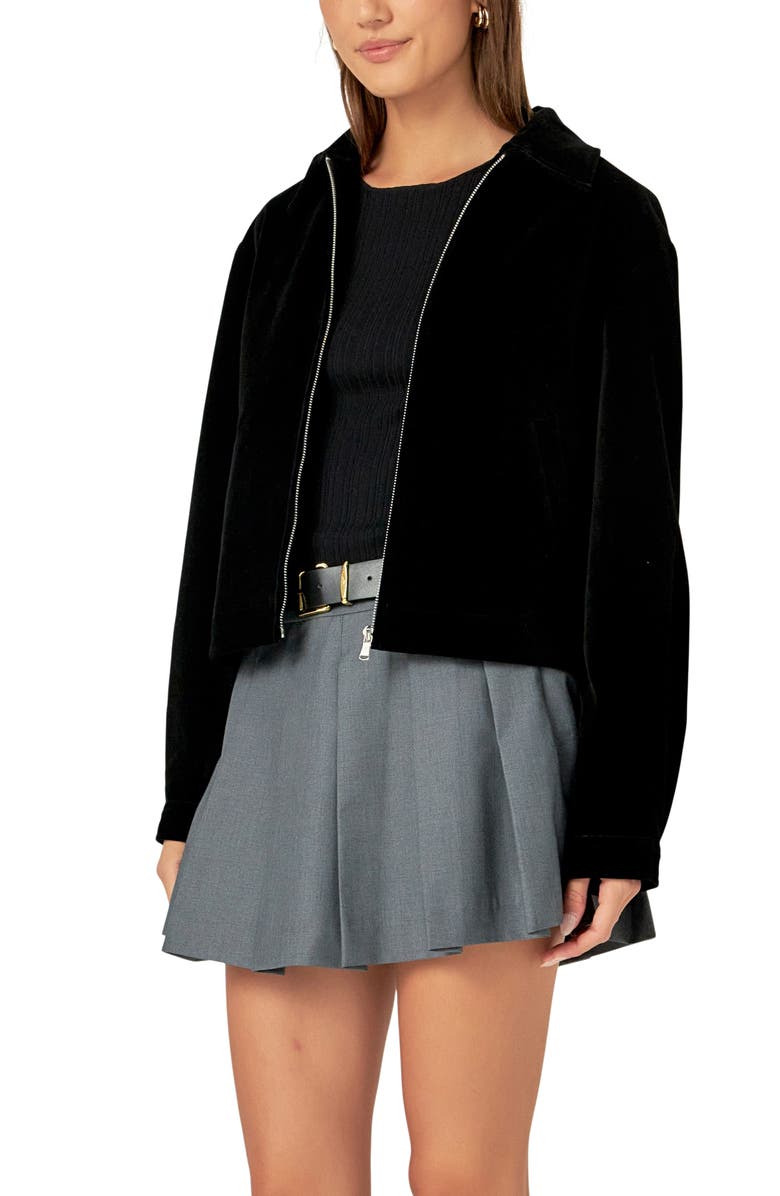 English Factory Velvet Bomber Jacket, Alternate, color, Black