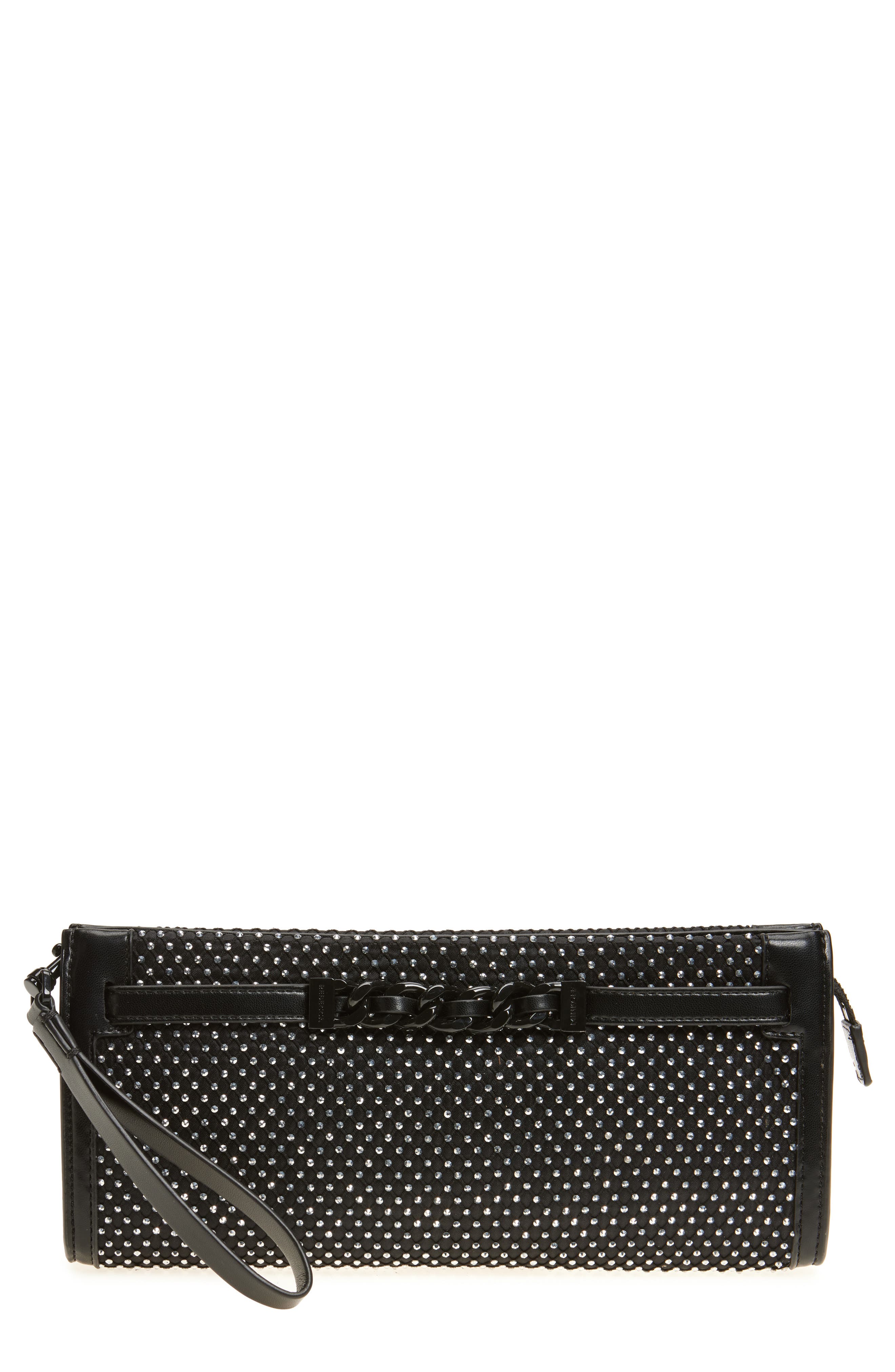 Rebecca Minkoff Curb Link Crystal Wristlet Clutch in Black 