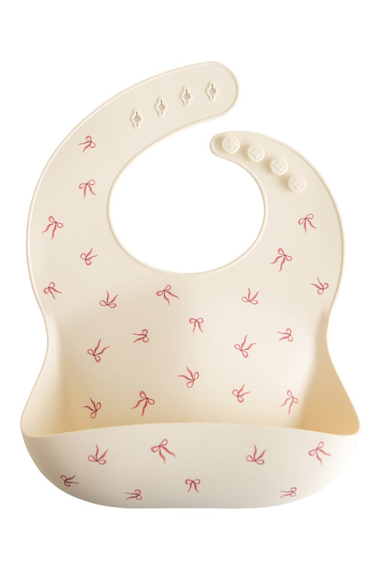 Silicone Bib, Main, color, IVORY/ PINK BOW
