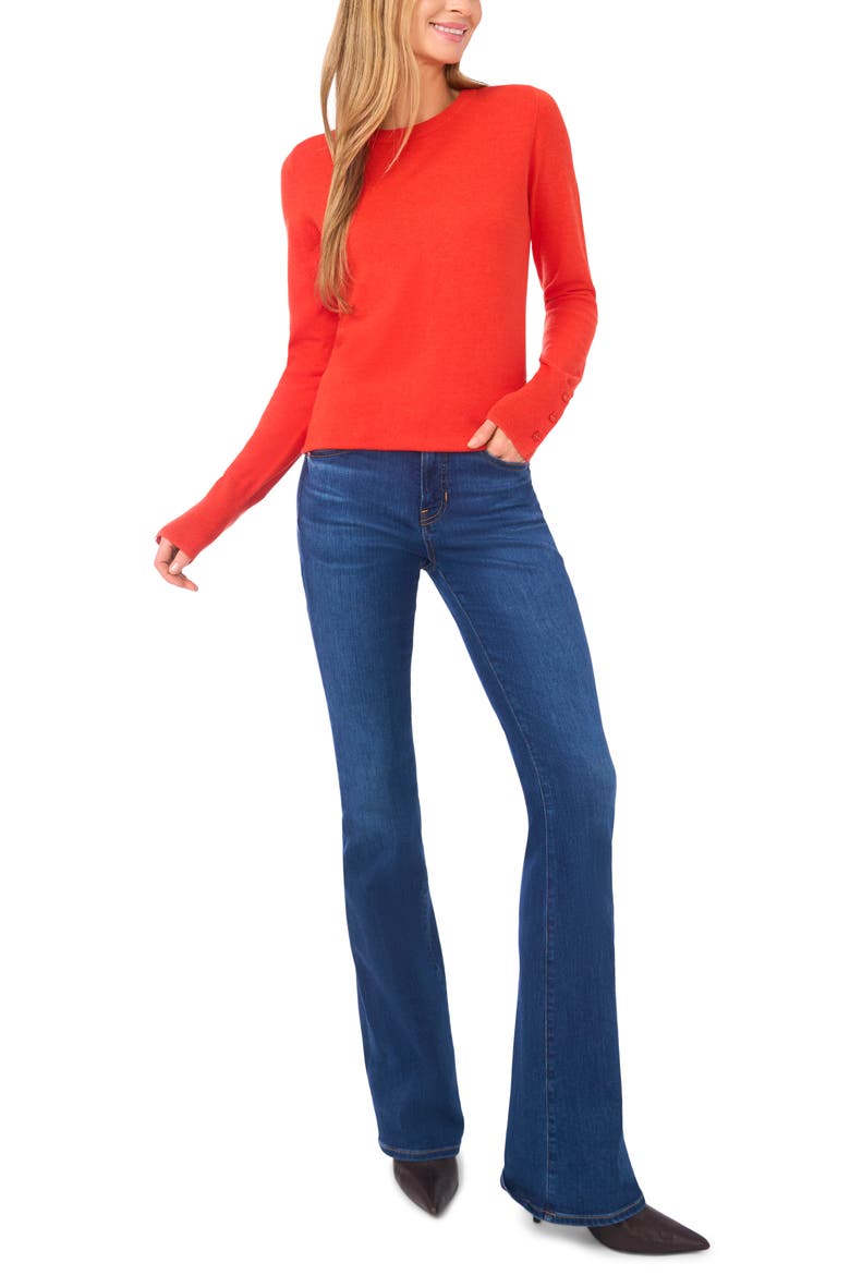 Button Cuff Crewneck Sweater, Alternate, color, POINCIANA